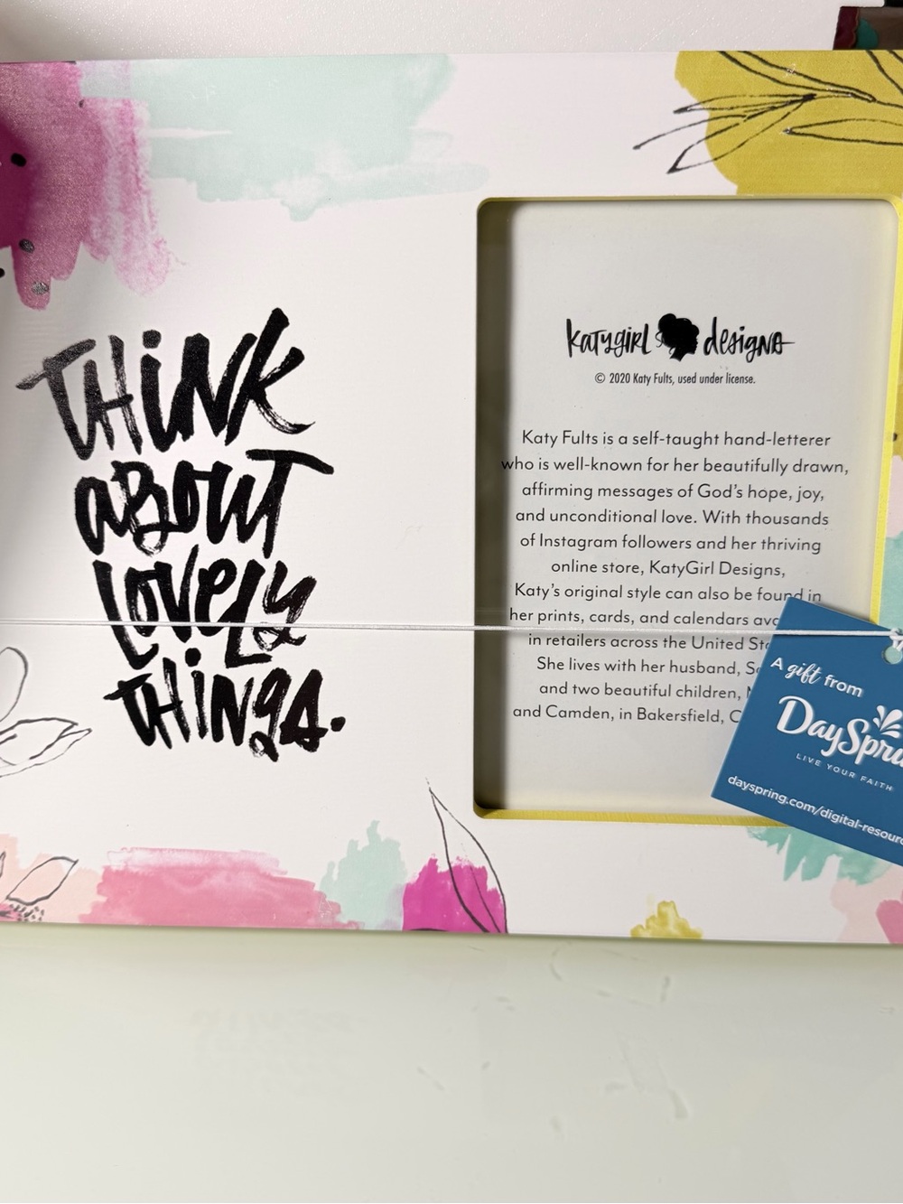 Think About Lovely Things Floral Watercolor Frame